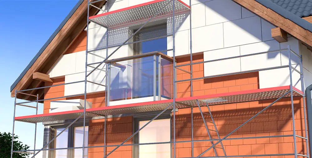 WDVS Einbau auf Baustelle